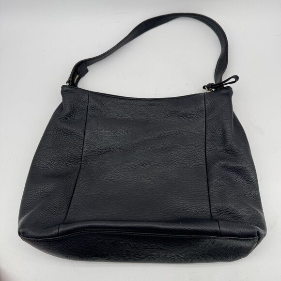 KATE SPADE Purse Black Pebbled Leather Shoulder Bag Hobo Slouch Spell Out Bottom - Picture 5 of 12
